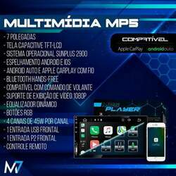 Multimídia MP5 Player 7'' Bluetooth Carplay Android Auto M7
