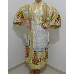 Kimono de Poliéster Longo Dourado Estamp